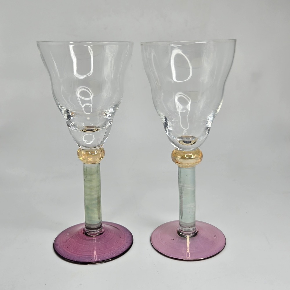 Andoas By Sasaki Handcrafted Multi-colored Crystal Water Goblets Set of 2‎